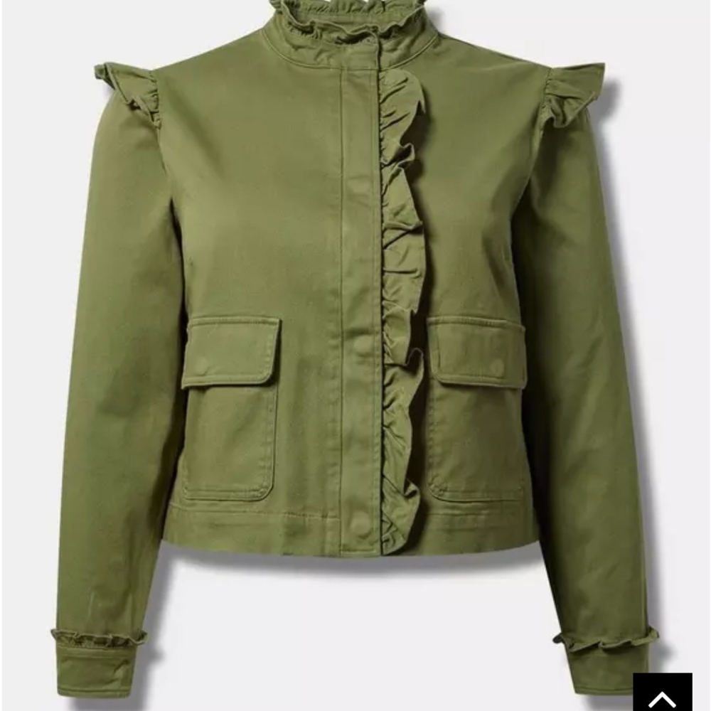 Torrid Olive Ruffle Trim Utility Jacket